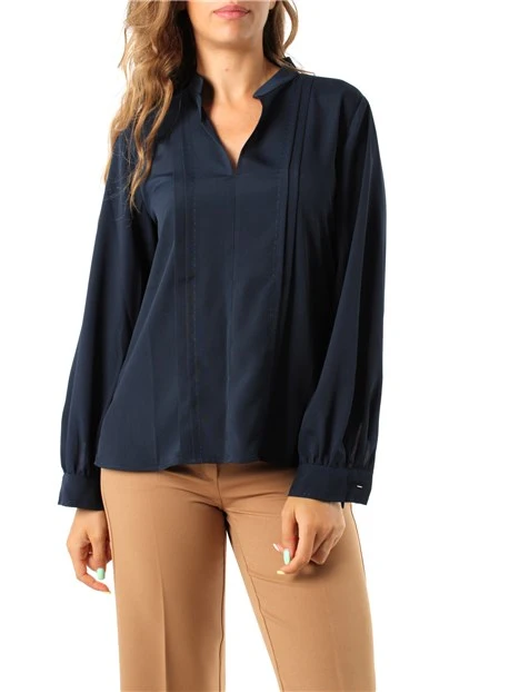 BLUSA CON SCOLLO A V DONNA BLU