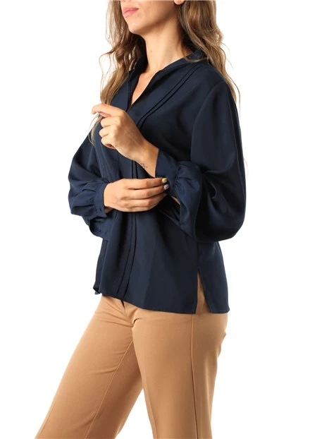 BLUSA CON SCOLLO A V DONNA BLU