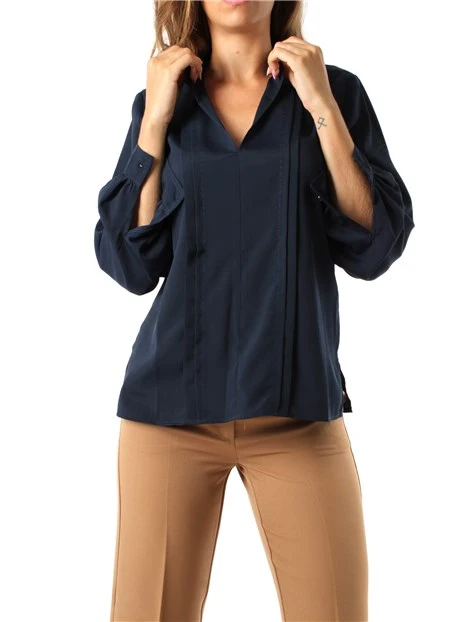 BLUSA CON SCOLLO A V DONNA BLU