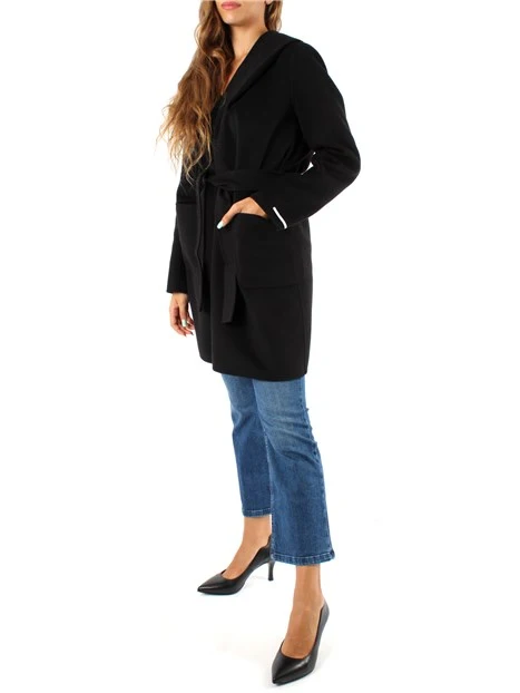 CAPPOTTO LUNGO CON CINTURA E CAPPUCCIO DONNA NERO