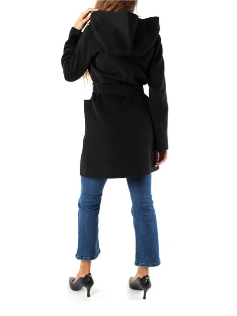 CAPPOTTO LUNGO CON CINTURA E CAPPUCCIO DONNA NERO