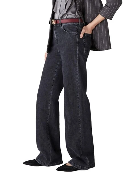 JEANS PALAZZO IN DENIM DI COTONE TRATTATO DONNA NERO