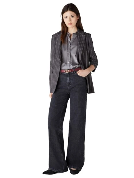 JEANS PALAZZO IN DENIM DI COTONE TRATTATO DONNA NERO