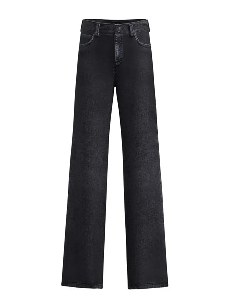 JEANS PALAZZO IN DENIM DI COTONE TRATTATO DONNA NERO