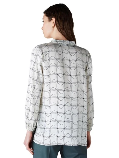 BLUSA CON STAMPA A FANTASIA E SCOLLO A V DONNA BIANCO