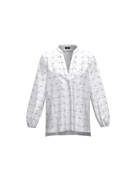 BLUSA CON STAMPA A FANTASIA E SCOLLO A V DONNA BIANCO