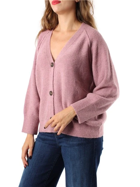 CARDIGAN IN MAGLIA CON POLSINI A COSTE DONNA MALVA