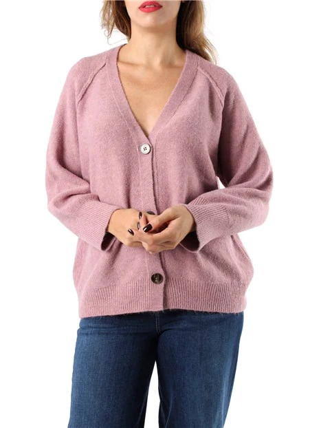 CARDIGAN IN MAGLIA CON POLSINI A COSTE DONNA MALVA