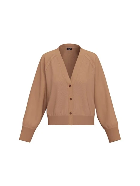 CARDIGAN IN MAGLIA DI VISCOSA CON POLSINI A COSTINE DONNA BEIGE