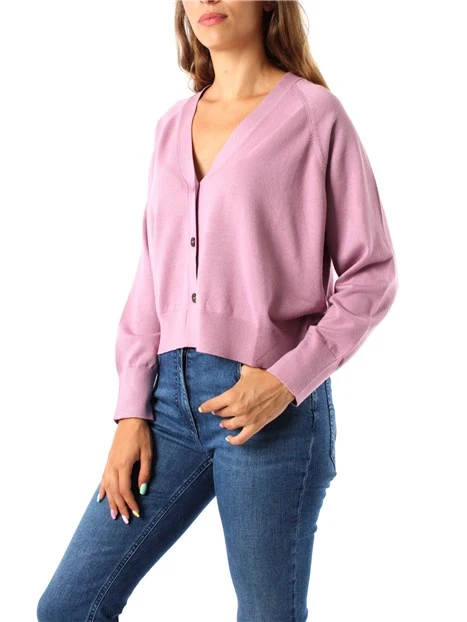 CARDIGAN IN MAGLIA DI VISCOSA CON POLSINI A COSTINE DONNA MALVA