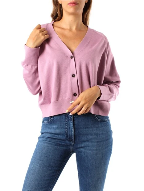 CARDIGAN IN MAGLIA DI VISCOSA CON POLSINI A COSTINE DONNA MALVA