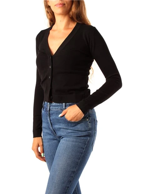 CARDIGAN IN MAGLIA DI VISCOSA DONNA NERO