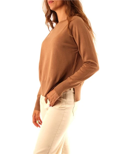 MAGLIA GIROCOLLO IN FILATO DI VISCOSA A RIGHE DONNA BEIGE