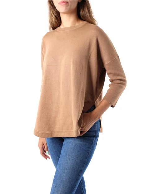 MAGLIA SCOLLO A V IN FILATO DI VISCOSA DONNA BEIGE