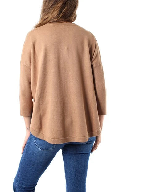 MAGLIA SCOLLO A V IN FILATO DI VISCOSA DONNA BEIGE