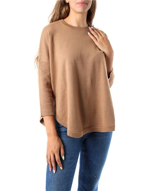 MAGLIA SCOLLO A V IN FILATO DI VISCOSA DONNA BEIGE