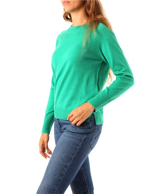 MAGLIA GIROCOLLO IN MISTO LANA CON POLSINI A COSTINE DONNA VERDE