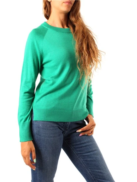 MAGLIA GIROCOLLO IN MISTO LANA CON POLSINI A COSTINE DONNA VERDE