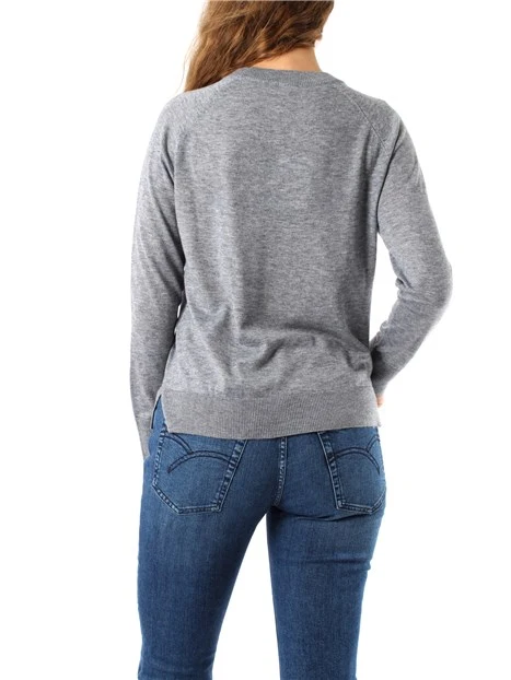 MAGLIA GIROCOLLO IN MISTO LANA CON POLSINI A COSTINE DONNA GRIGIO