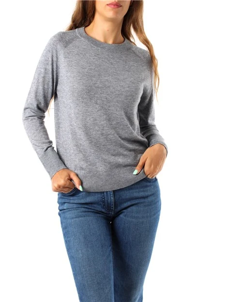 MAGLIA GIROCOLLO IN MISTO LANA CON POLSINI A COSTINE DONNA GRIGIO