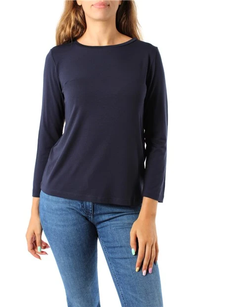 T-SHIRT MANICA LUNGA IN MAGLIA DI VISCOSA RIGATA DONNA BLU