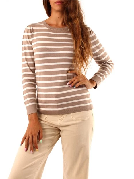 MAGLIA GIROCOLLO A RIGHE IN FILATO DI VISCOSA DONNA BEIGE