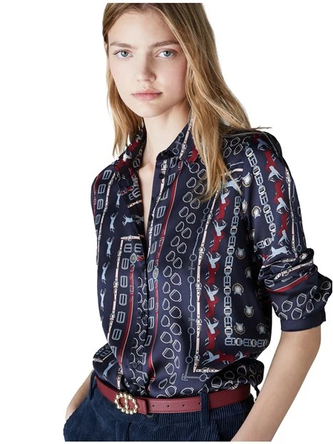 CAMICIA IN TWILL CON STAMPA A FANTASIA DONNA BLU