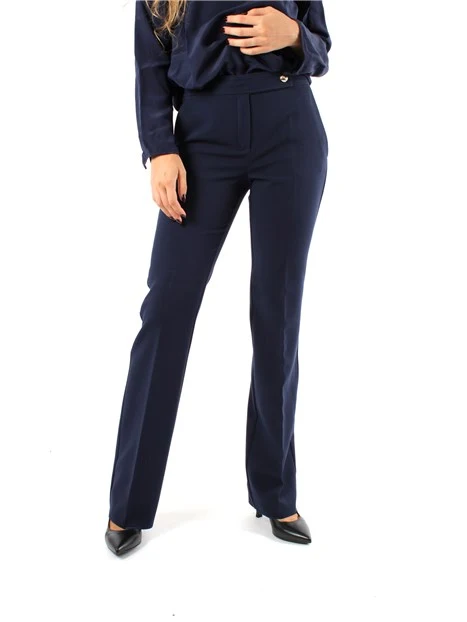 PANTALONI ZAMPA ELASTICI MISTO VISCOSA DONNA BLU