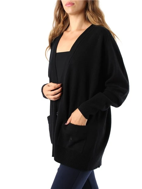 CARDIGAN LUNGO CON RICAMI IN PURA LANA DONNA NERO