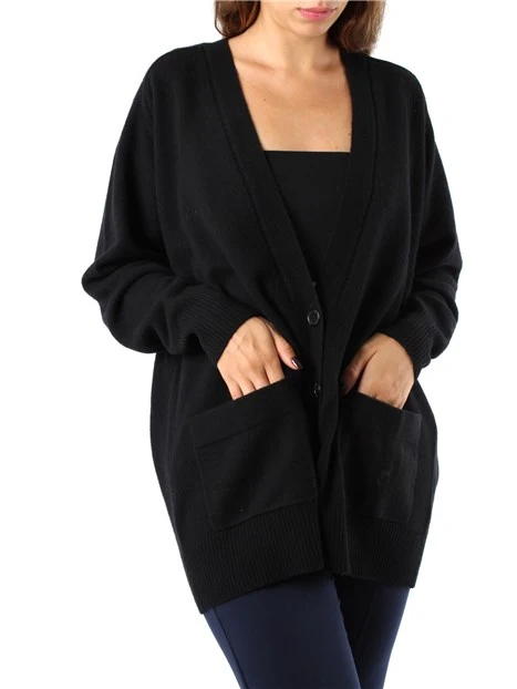 CARDIGAN LUNGO CON RICAMI IN PURA LANA DONNA NERO