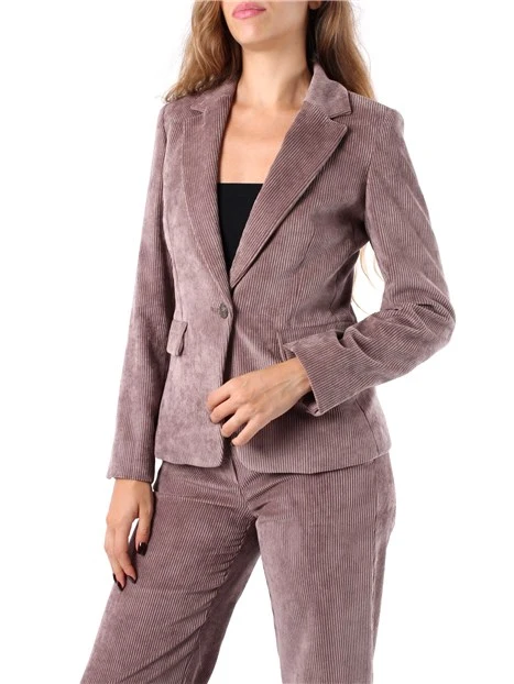 GIACCA BLAZER MONOPETTO IN VELLUTO A COSTE STRETCH DONNA MARRONE