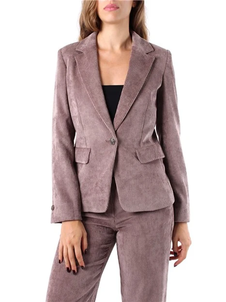 GIACCA BLAZER MONOPETTO IN VELLUTO A COSTE STRETCH DONNA MARRONE