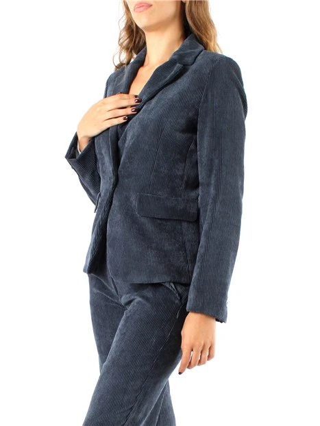 GIACCA BLAZER MONOPETTO IN VELLUTO A COSTE STRETCH DONNA BLU