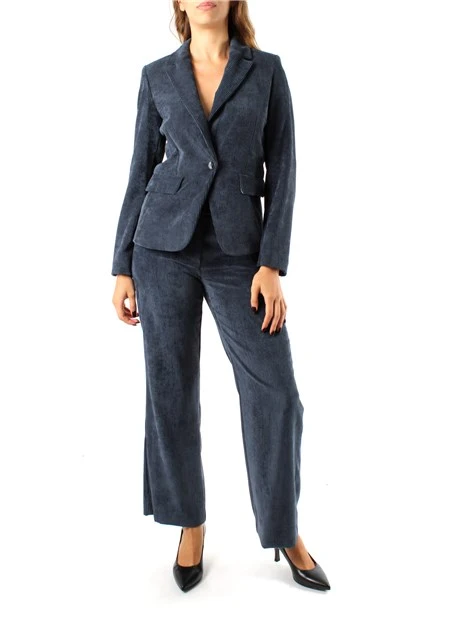 GIACCA BLAZER MONOPETTO IN VELLUTO A COSTE STRETCH DONNA BLU