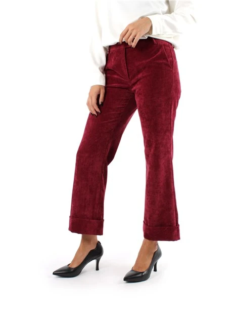 PANTALONI ZAMPA IN VELLUTO A COSTE FINE ELASTICO DONNA ROSSO