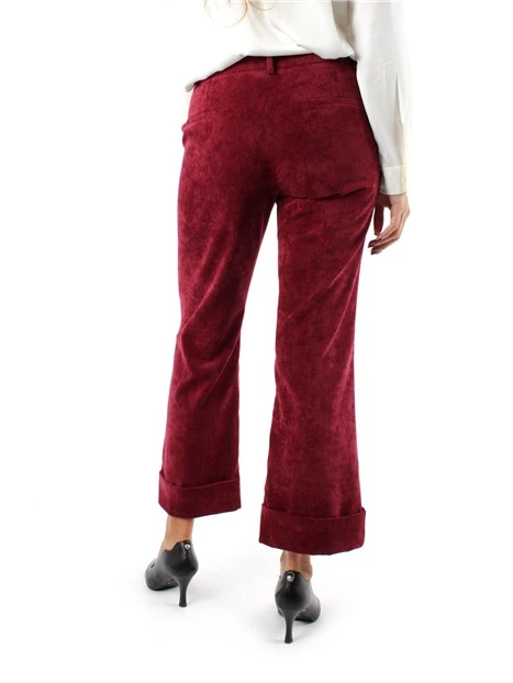 PANTALONI ZAMPA IN VELLUTO A COSTE FINE ELASTICO DONNA ROSSO