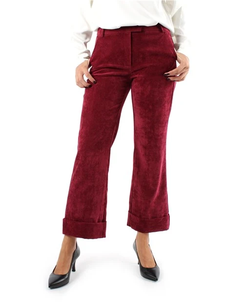 PANTALONI ZAMPA IN VELLUTO A COSTE FINE ELASTICO DONNA ROSSO