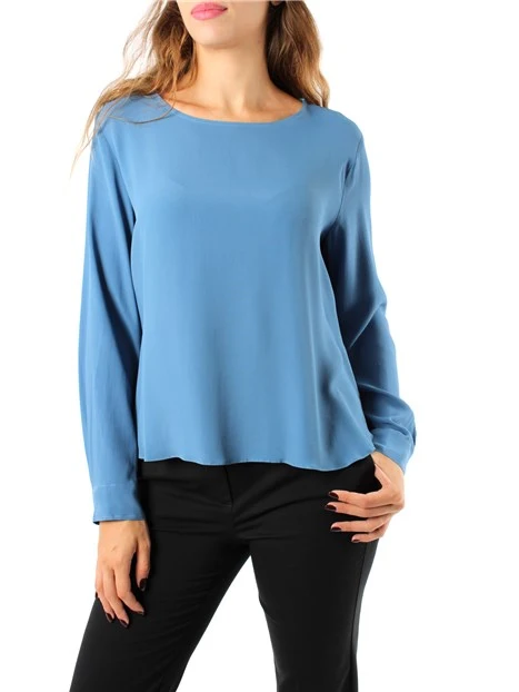 BLUSA IN CREPE DE CHINE E MISTO SETA DONNA AZZURRO