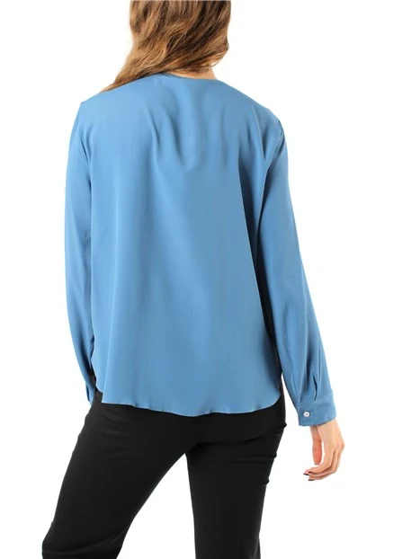 BLUSA IN CREPE DE CHINE E MISTO SETA DONNA AZZURRO