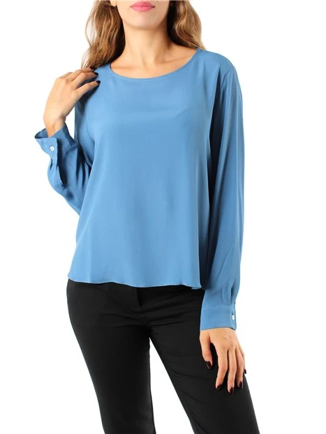 BLUSA IN CREPE DE CHINE E MISTO SETA DONNA AZZURRO