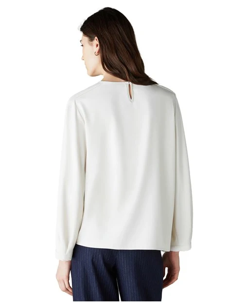 BLUSA GIROCOLLO IN CREPE LEGGERO DONNA BIANCO