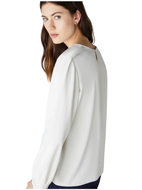 BLUSA GIROCOLLO IN CREPE LEGGERO DONNA BIANCO