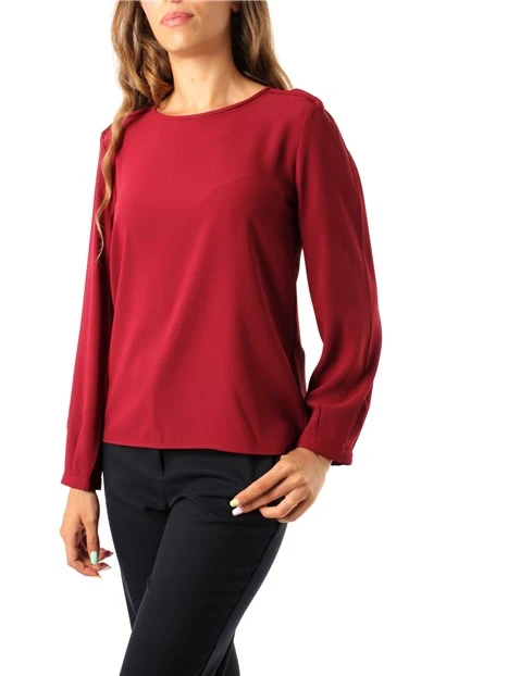 BLUSA GIROCOLLO IN CREPE LEGGERO DONNA BORDEAUX