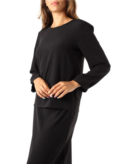 BLUSA GIROCOLLO IN CREPE LEGGERO DONNA NERO