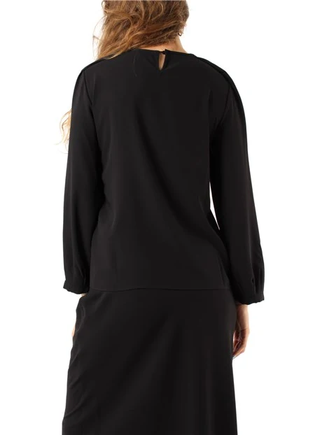 BLUSA GIROCOLLO IN CREPE LEGGERO DONNA NERO