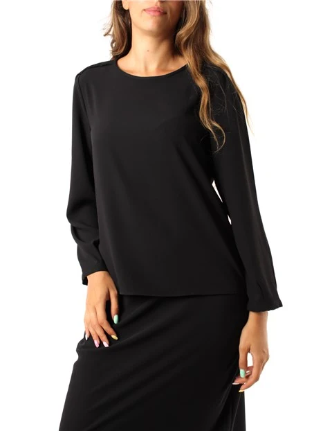 BLUSA GIROCOLLO IN CREPE LEGGERO DONNA NERO