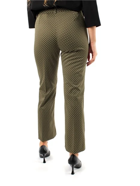 PANTALONI ZAMPA CON FANTASIA GEOMETRICA ROMBI DONNA VERDE