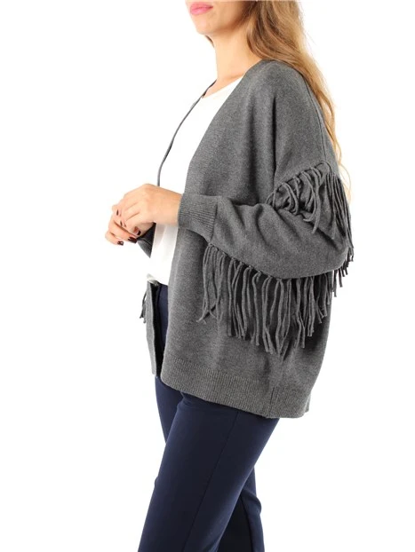 CARDIGAN CON FRANGE IN MISTO VISCOSA DONNA GRIGIO