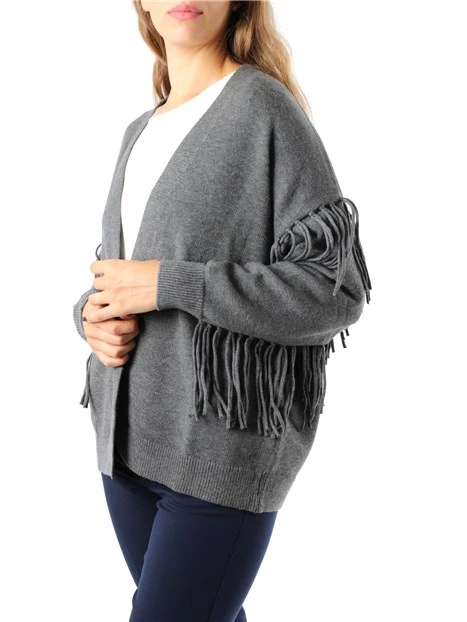 CARDIGAN CON FRANGE IN MISTO VISCOSA DONNA GRIGIO