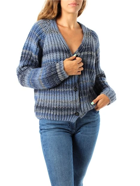 CARDIGAN IN MISTO LANA CON FANTASIA STAMPATA DONNA AZZURRO